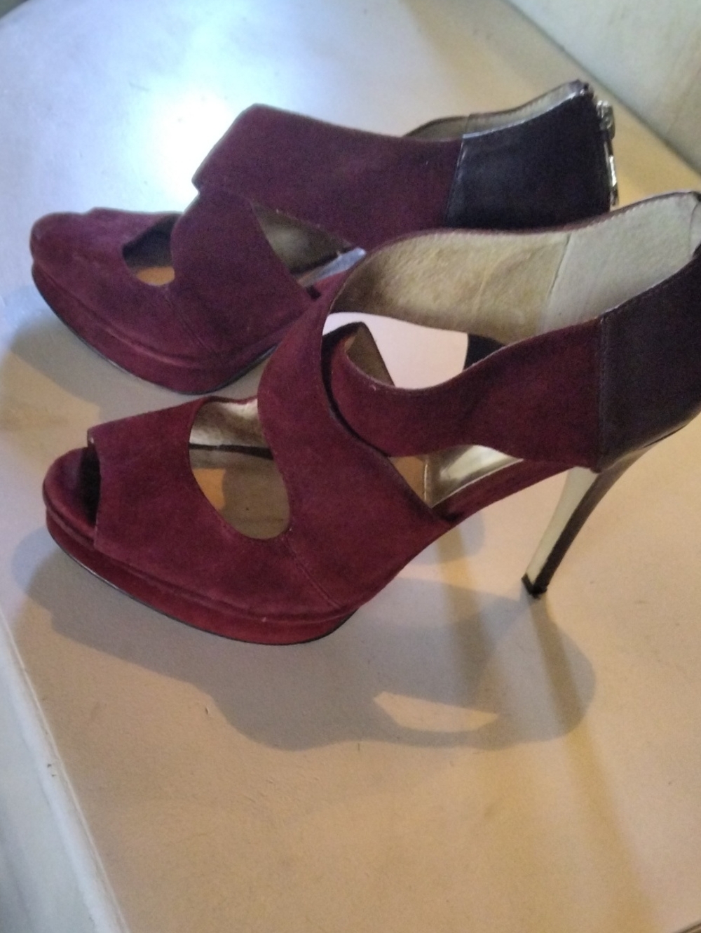 Women’s Open-Toe Suede High Heels in Burgundy - Stylish Evening Sandals